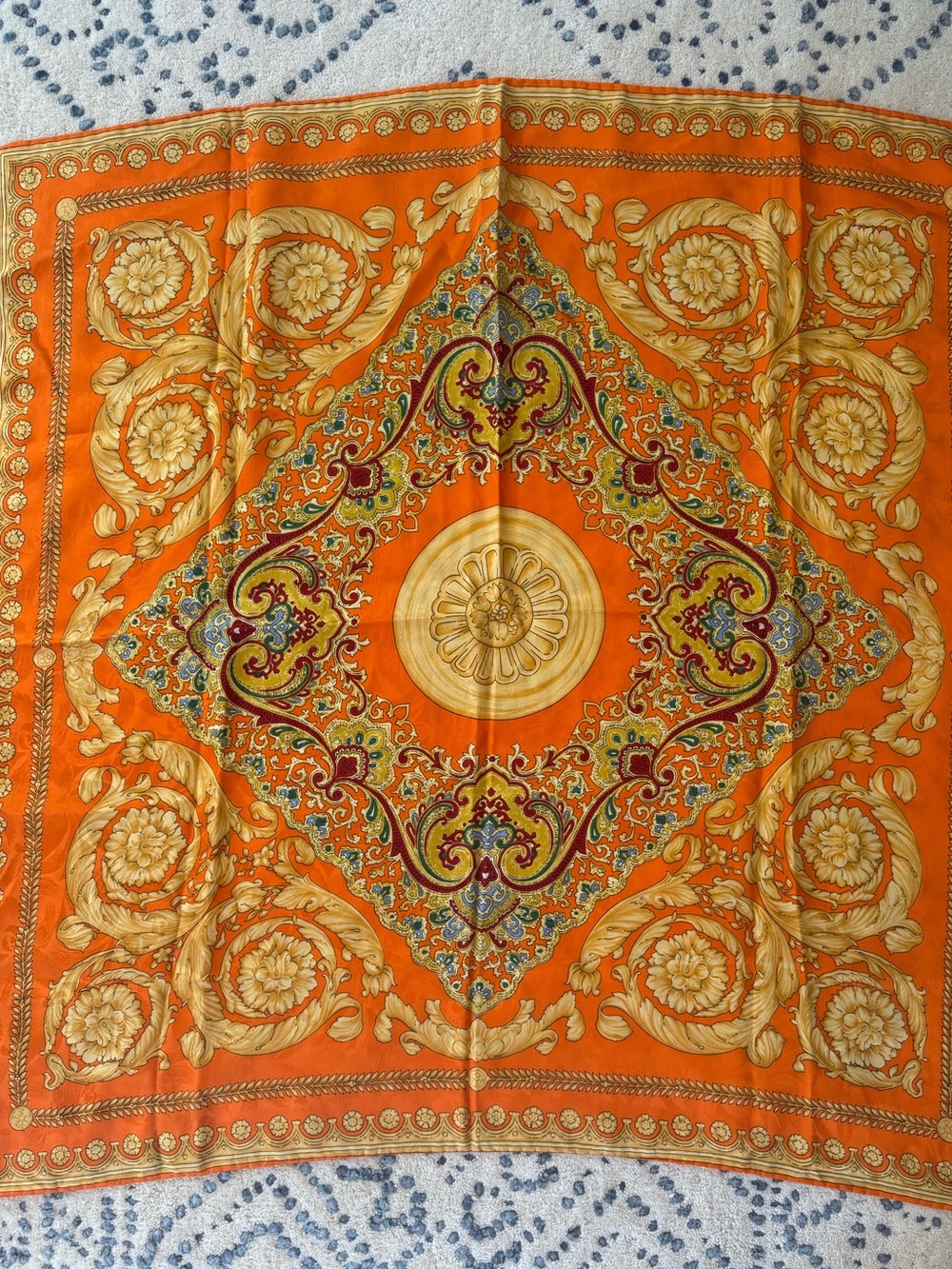 Silk baroque orange silk scarf